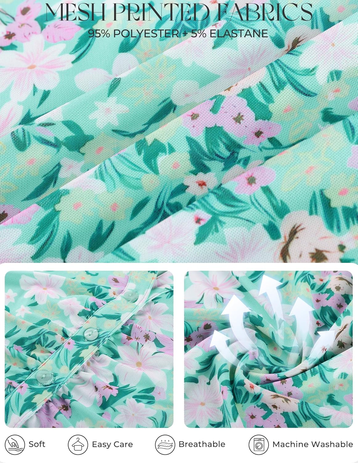 GRACE KARIN Women Mesh Boho Tops Dressy Casual, Short Sleeve Button Down Collared Shirts, 2026 Summer Fashion Floral Blouses - Image 5