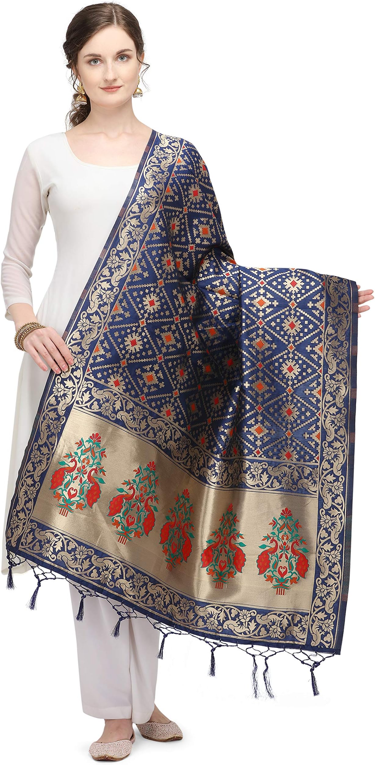 Women's Woven Silk Pecock Patola Dupatta, Width 45 inch, Length 2.5 meter