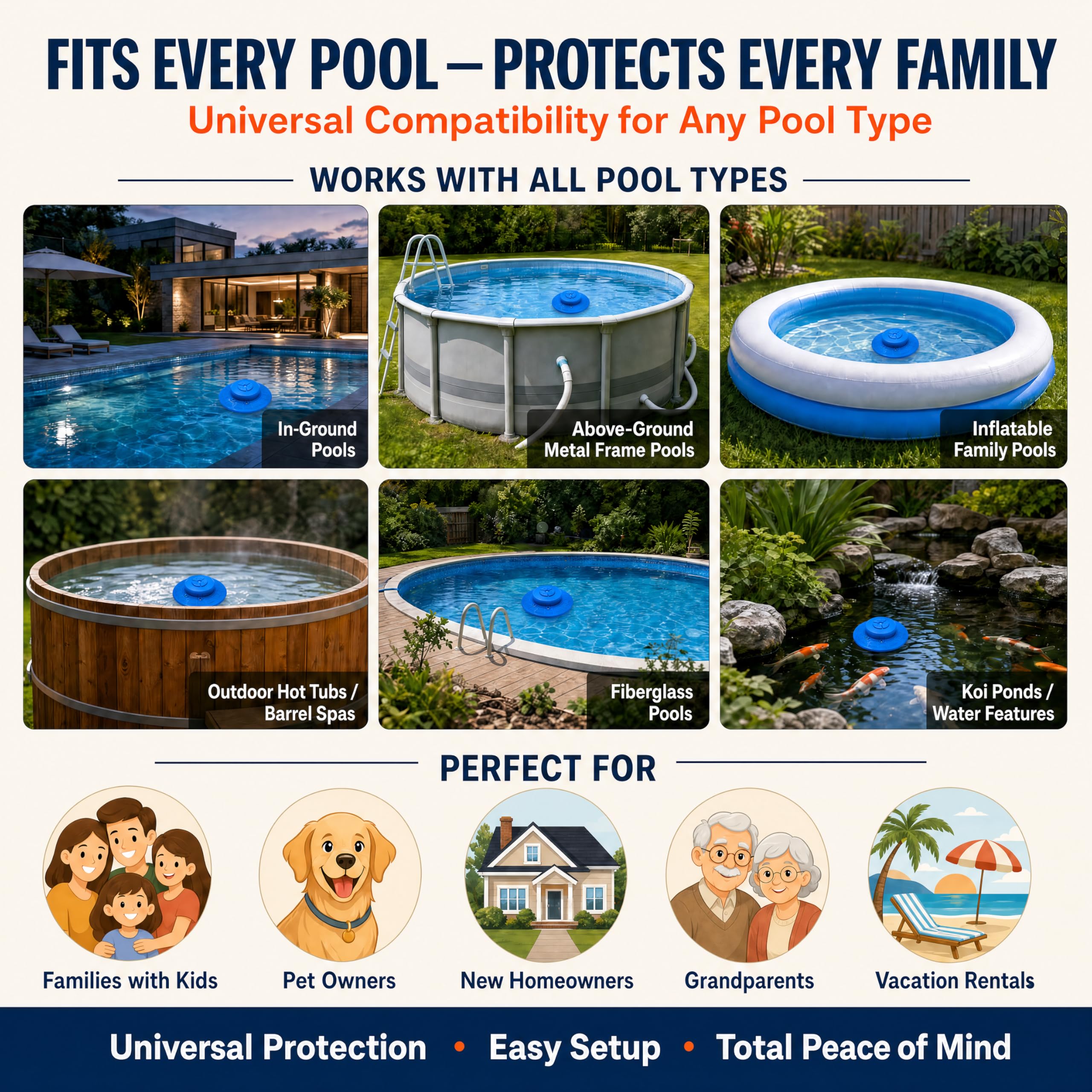 Alarma de piscina para piscinas enterradas y sobre el suelo con receptor interior remoto, alarma de seguridad flotante, sensibilidad ajustable, apagado y encendido automático, protección para niños y
