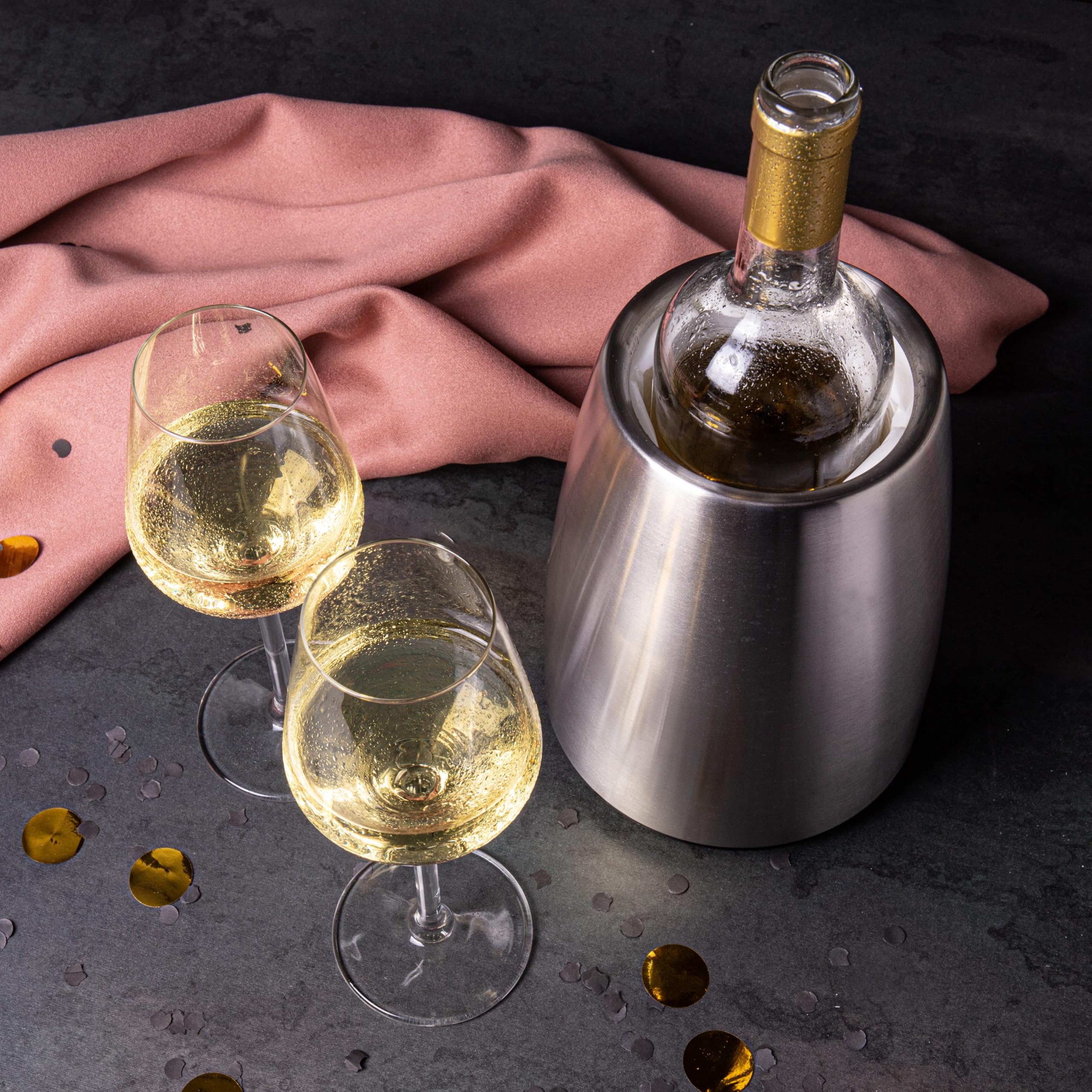 Vacu Vin Enfriador de Vino Elegante en Acero Inoxidable - Enfriador con Acumulador para Botellas de Vino Estándar - Aislante