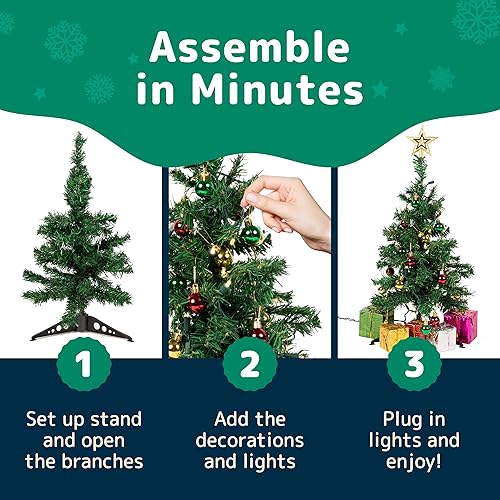 Miniatura 4 de PREXTEX - Mini árbol de Navidad de mesa de 23 in con luces LED de color blanco cálido, copa de árbol de estrella, cajas de regalo decoradas y