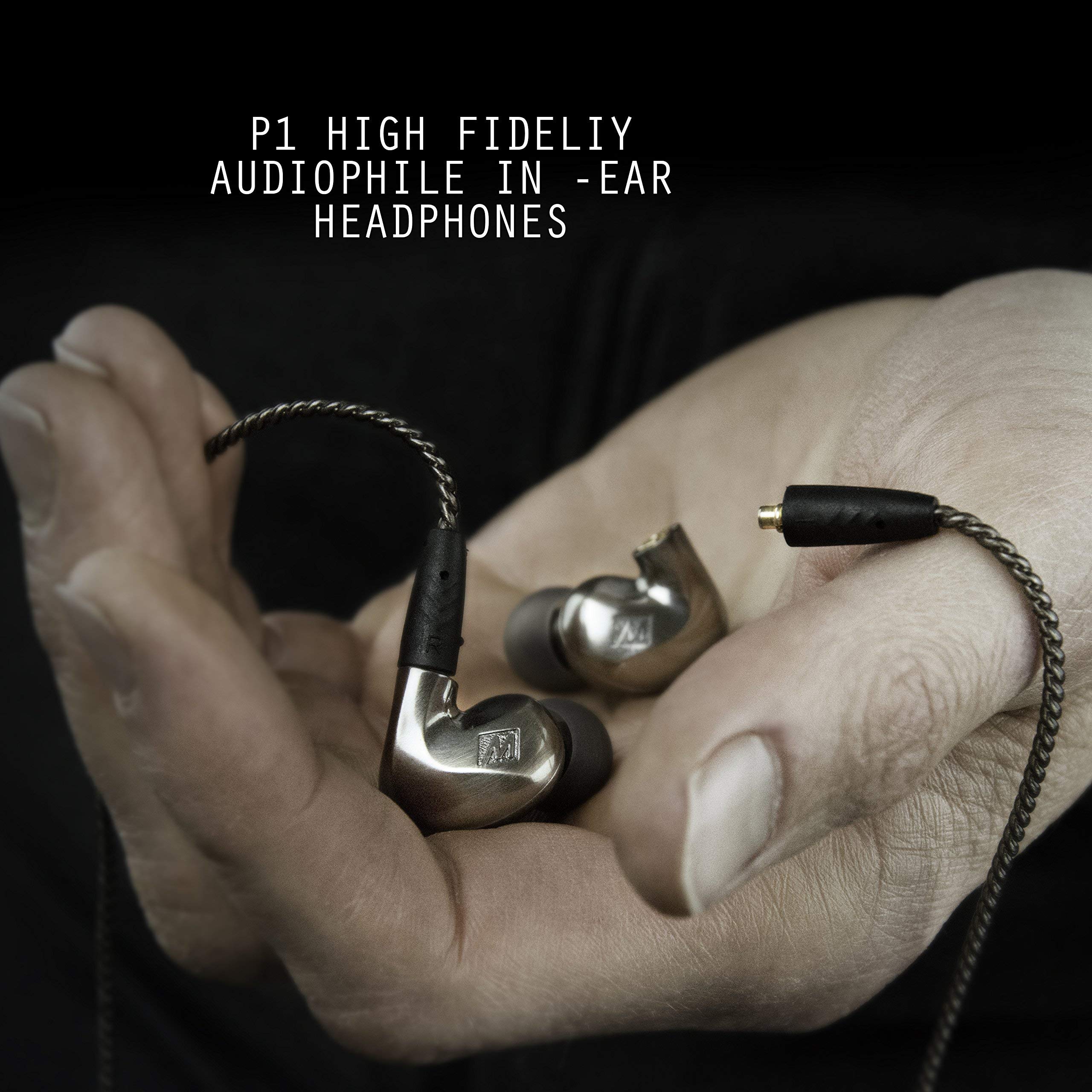 MEE audio - Pinnacle P1, audiofil, douszne, izolacja hałasu, słuchawki z wymiennym kablem, z mikrofonem i pilotem - cynk