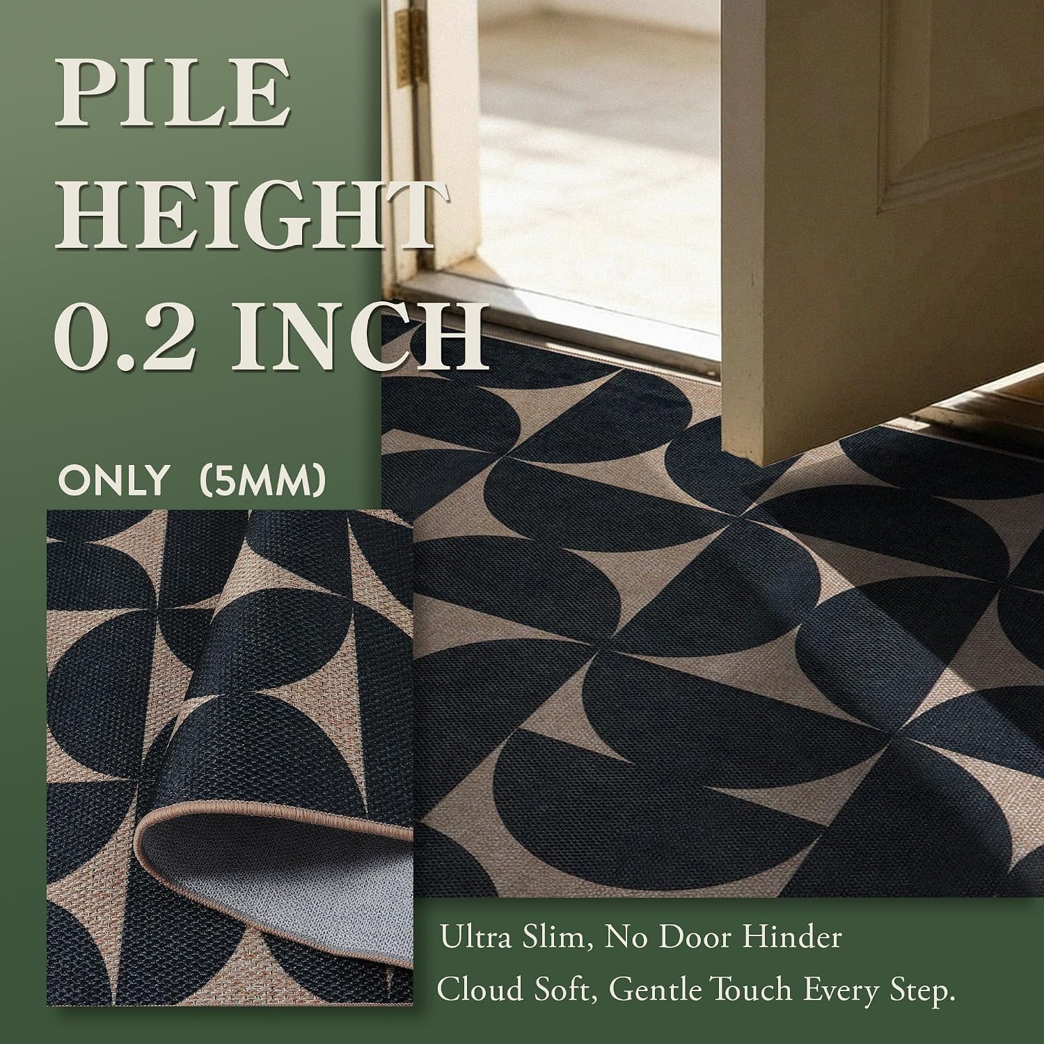Lahome Semi Circle Easy Jute 3x5 Outdoor Rug, Washable Rugs for Entryway Porch Patio Indoor Outdoor Rug, Farmhouse Neutral Non Slip Black Door Carpet for Front Door