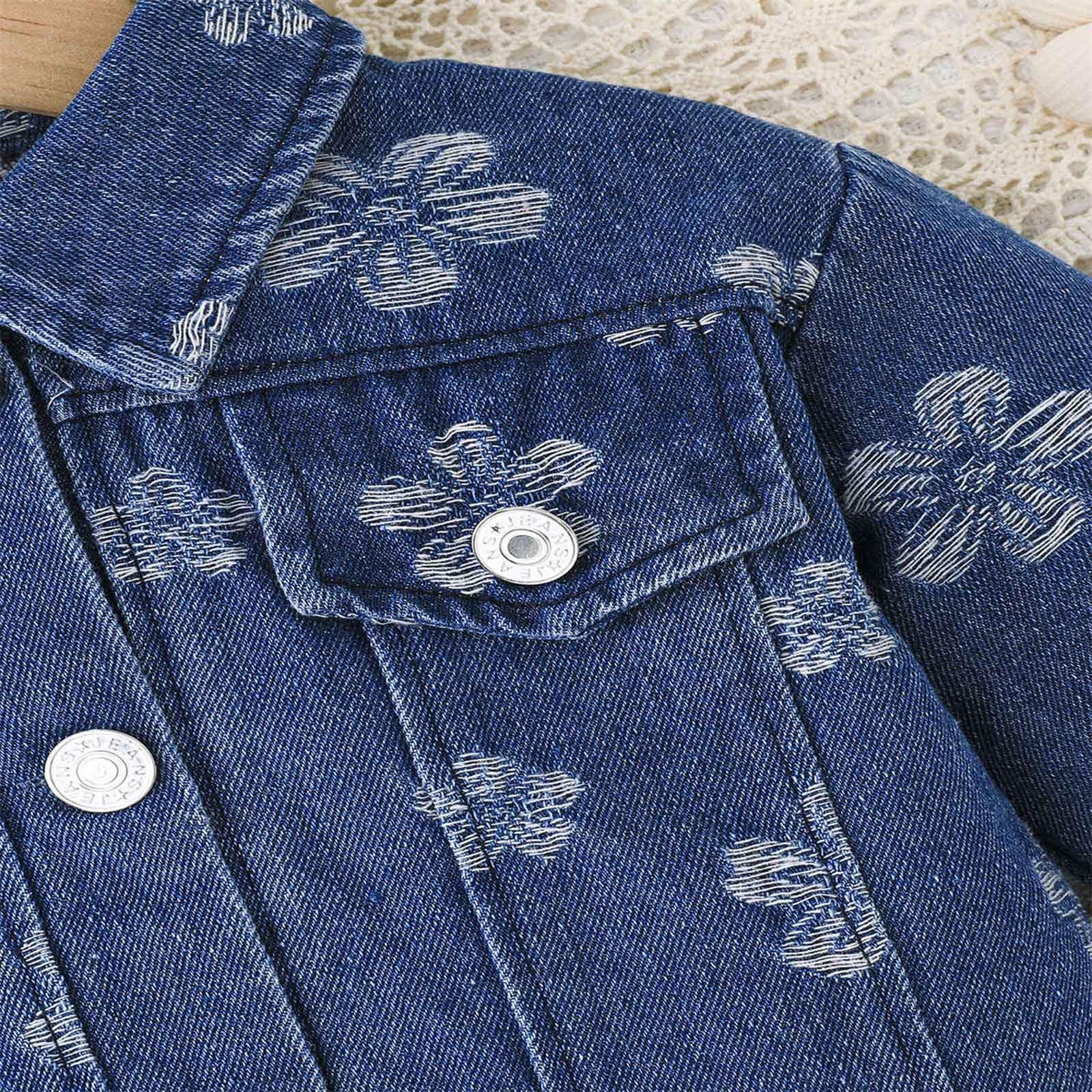 Generico Giacca Jean per Ragazze, Giacca Trucker di Base in Denim Invecchiato Abbottonatura Camicie di Jeans#5i12