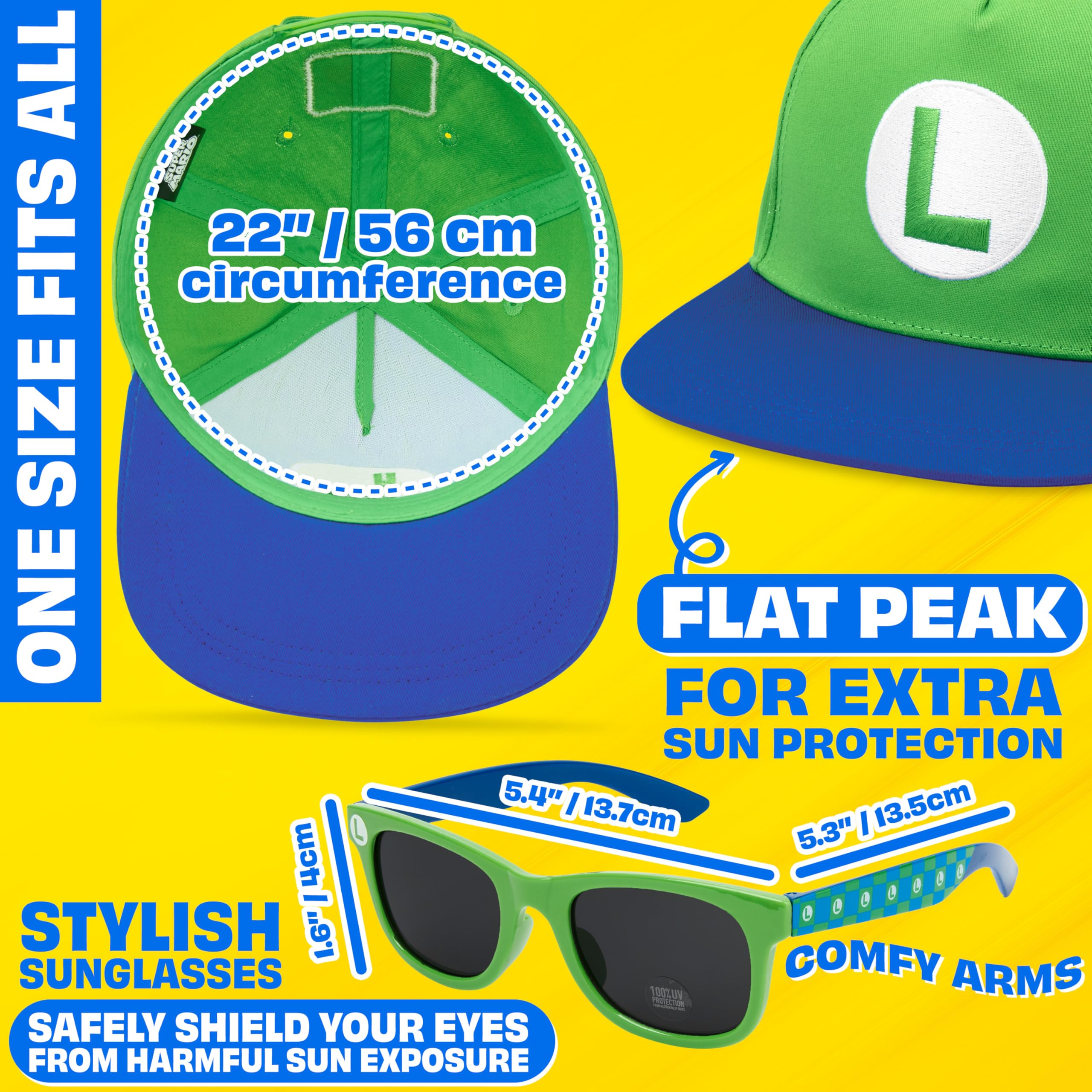 Get Trend Minecraft | Super Mario | Bob Esponja | Fortnite Gorra y Gafas de Sol Niño Set, Gorra Infantil Verano con Protección UV y Gafas Sol Niño
