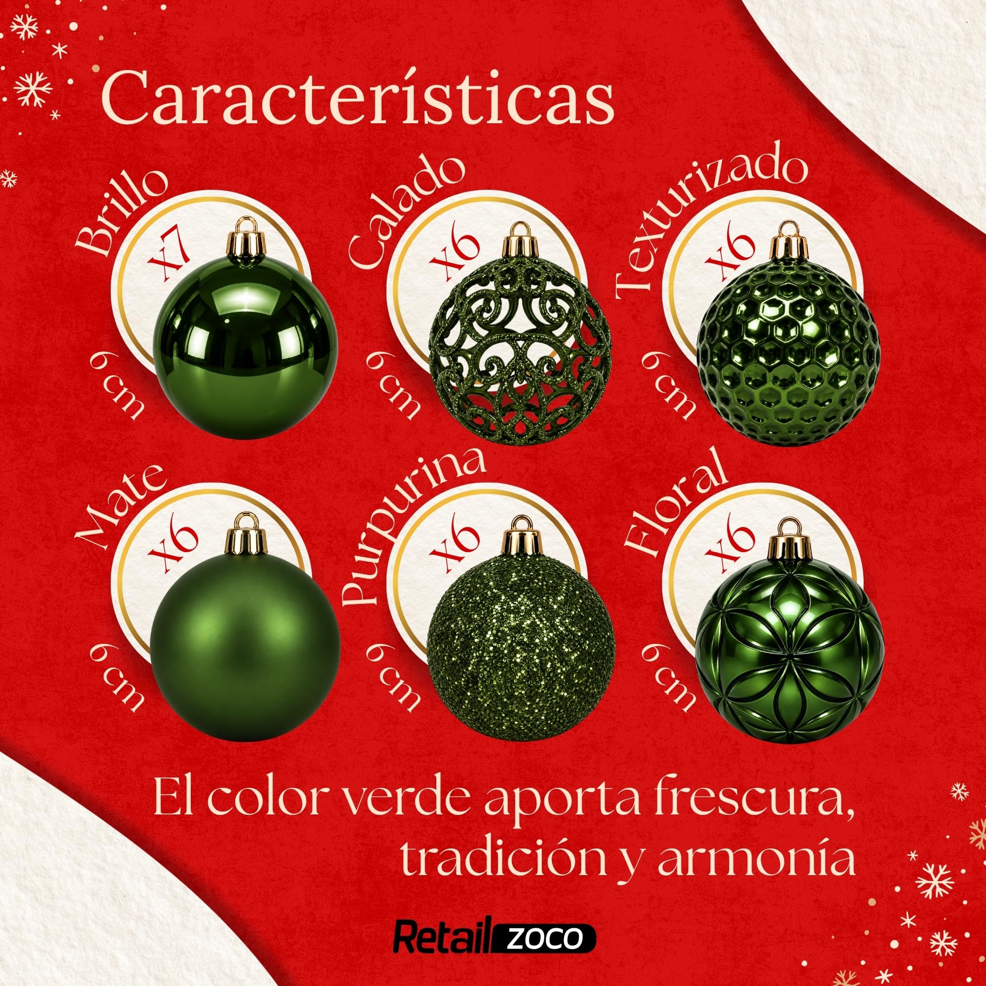 Bolas de Navidad, Adornos Arbol Navidad, 37 Piezas, Verde - imagen 4