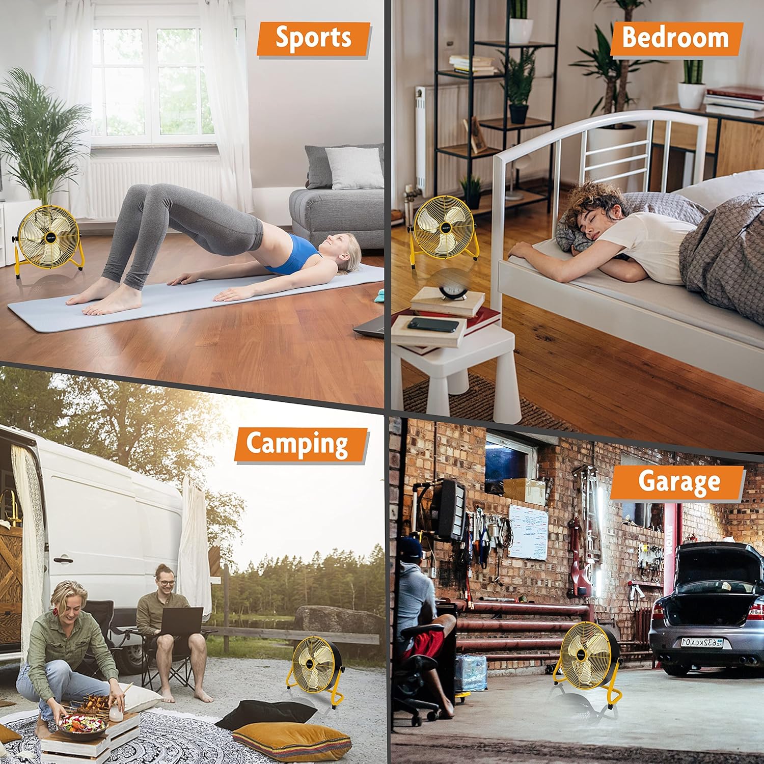 Battery Operated Fan 12-Speed Rechargeable Floor Fan High Velocity Portable Cordless Outdoor Fan, USB Output For Phone, for Camping, Travel, Patio, Indoor, Yellow, 12 Inch - Image 2