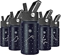 Vista 87 de BJPKPK Botella de agua aislada con tapa con pajilla, botellas de agua de metal de acero inoxidable de 15 onzas, botellas de agua reutilizables a