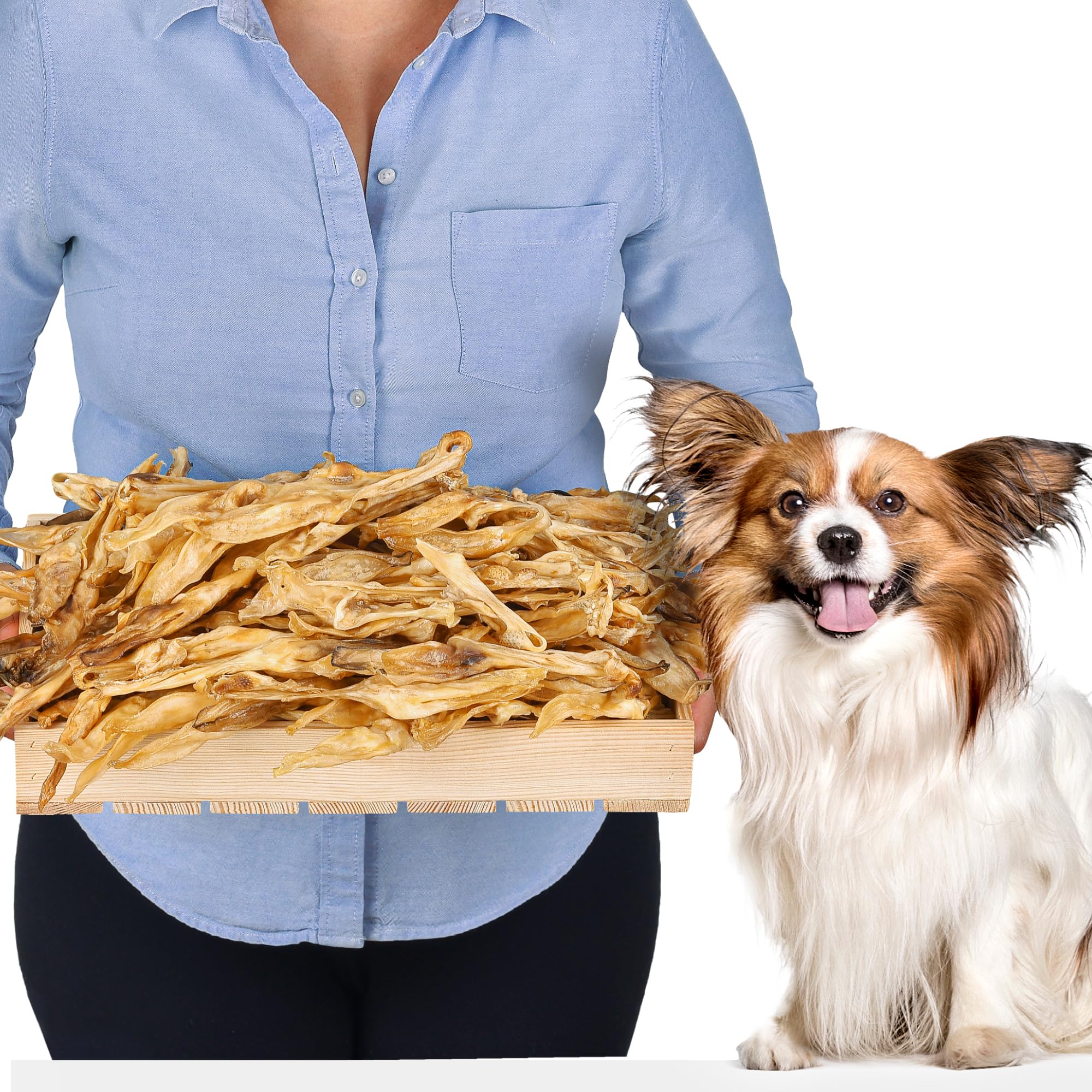Rabbit Ears without Fur for Dogs 1kg (approx. 95-105 pcs) | Natural Chews | Hypoallergenic Grain Free Treats | Air Dried Raw Snack | Suitable for All Dog Sizes