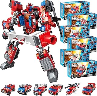 Transforming Toy BlockFormers Connector Set (6-in-1) Robot Transforming Blocks Large Transforming Set Transfor Toys STEM Robots for Boys and Girls Connect 6 Vehicles to Build Mega Robot (Rescuebot)