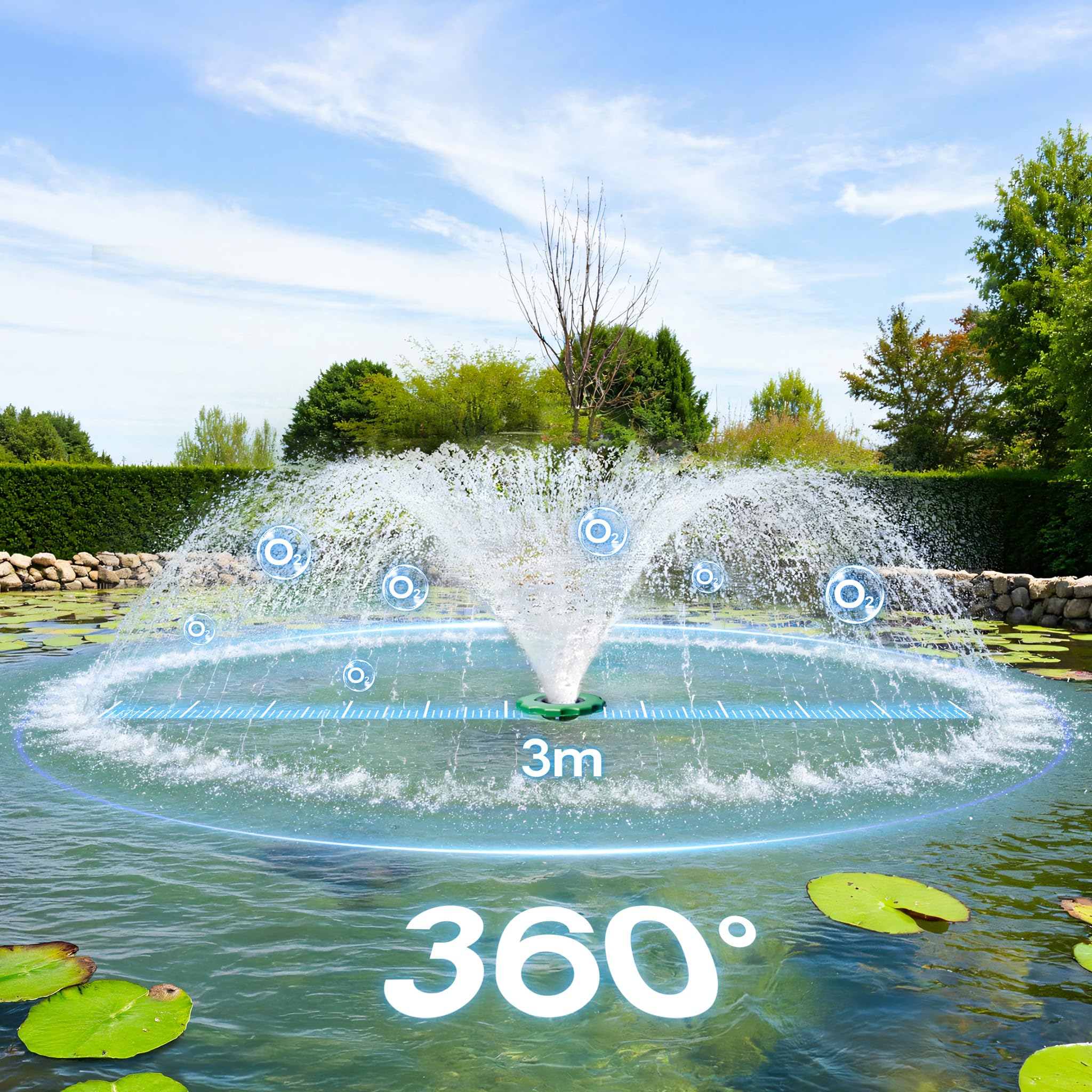 SunSun COP-10000 Fuente Flotante para estanques de jardín 20000l/h 90W, Altura Columna de Agua 1m