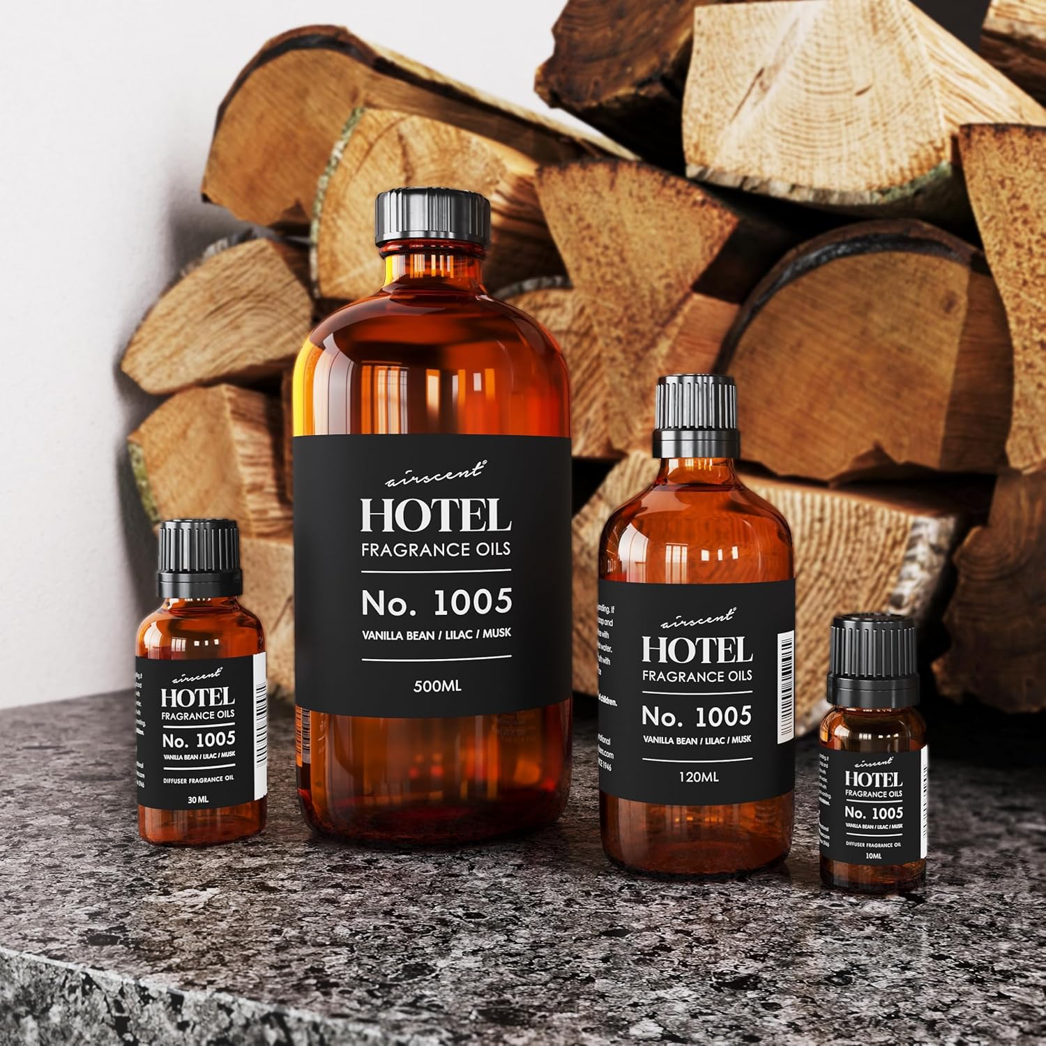 AirScent Hotel Diffuser Oil No. 1005 - Vanilla Bean Lilac Sandalwood - Hotel Scent Dupe - Premium Fragrance Oil for Ultrasonic and Waterless Diffusers and Crafting - 500 mL, 16.9 fl oz Glass Bottle