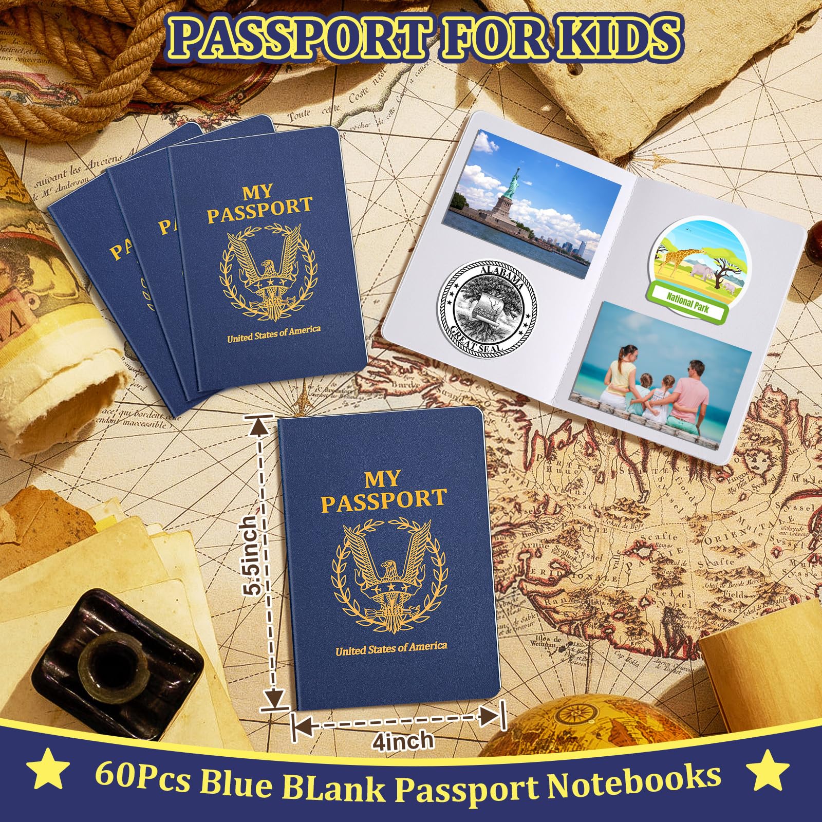 Kenburg 60 Pezzi Quaderno Passaporto in Bianco Quaderno Passaporto per Bambini Quaderno Passaporto 10 x 14 cm Quaderno Passaporto in Bianco per Giochi di Ruolo per la Festa di Ritorno a Scuola a Tema