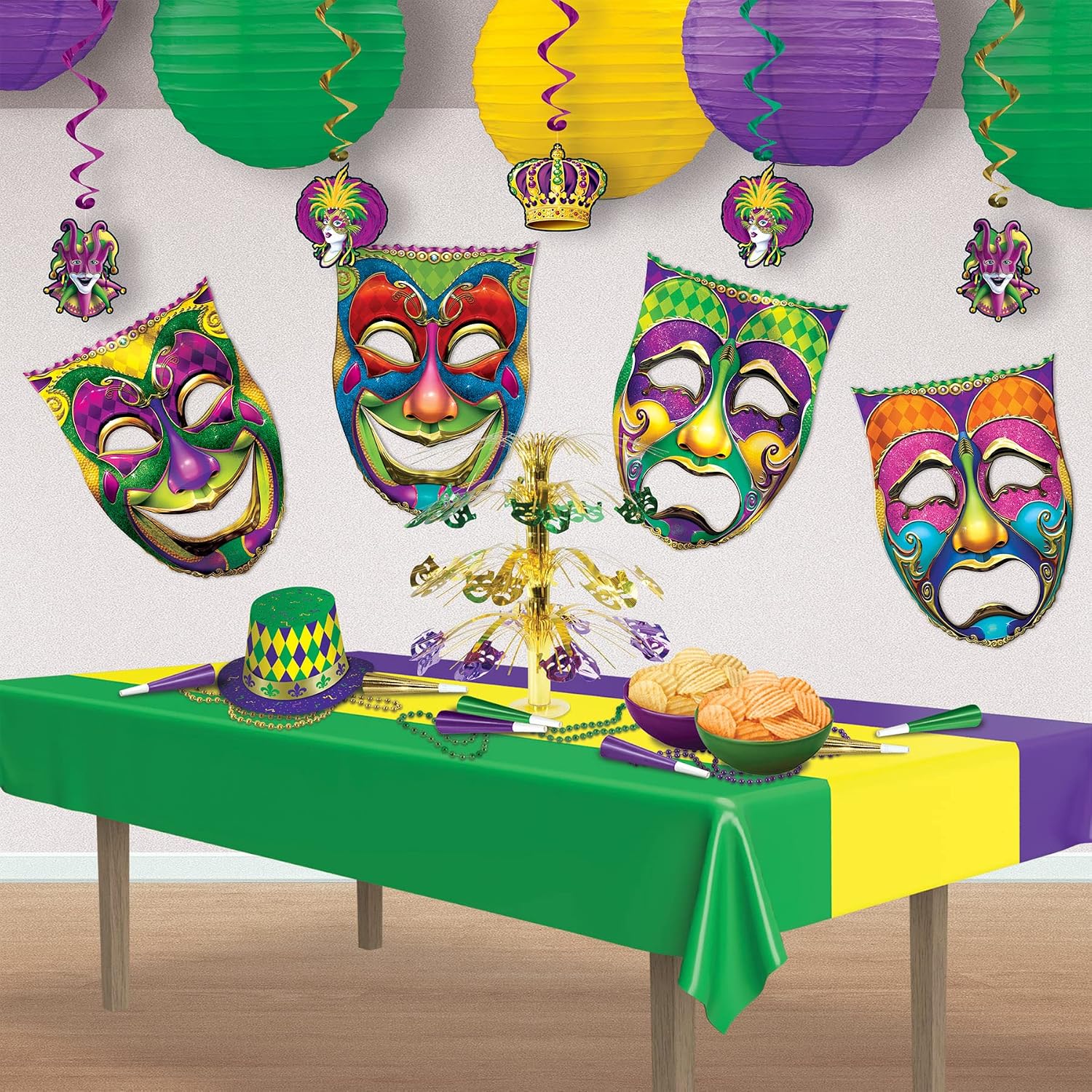 Beistle 2 Piece 24.75" x 18.25" Jumbo Foil Covered Cardstock Paper Comedy & Tragedy Faces Cut Outs for Mardi Gras Party Decorations