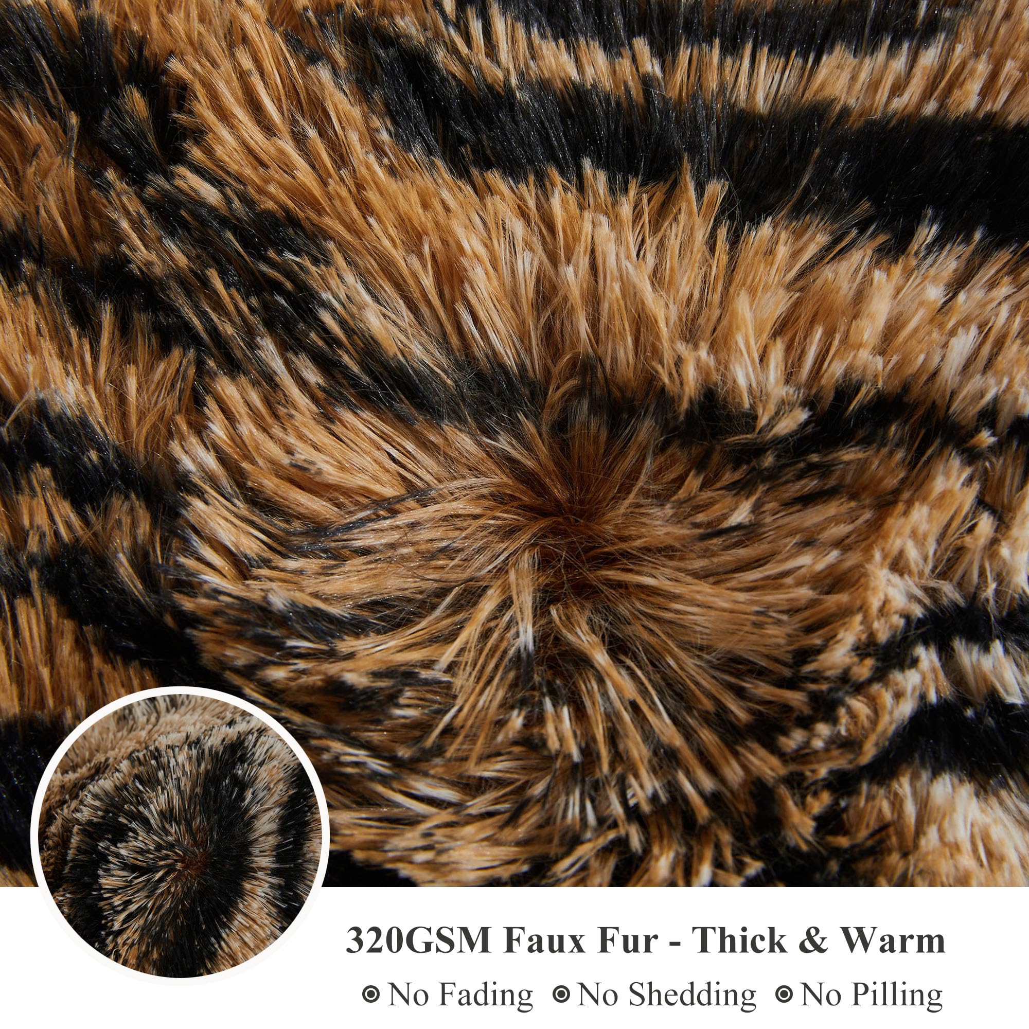 XeGe Tiger Print Fluffy Faux Fur Duvet Cover Set, 3 Pieces Soft Plush Shaggy Fuzzy Bedding Set(1 Farmhouse Comforter Cover + 2 Furry Pillow Cases), Zipper Closure(Queen, Tiger Print Brown): Queen Tiger Print Brown