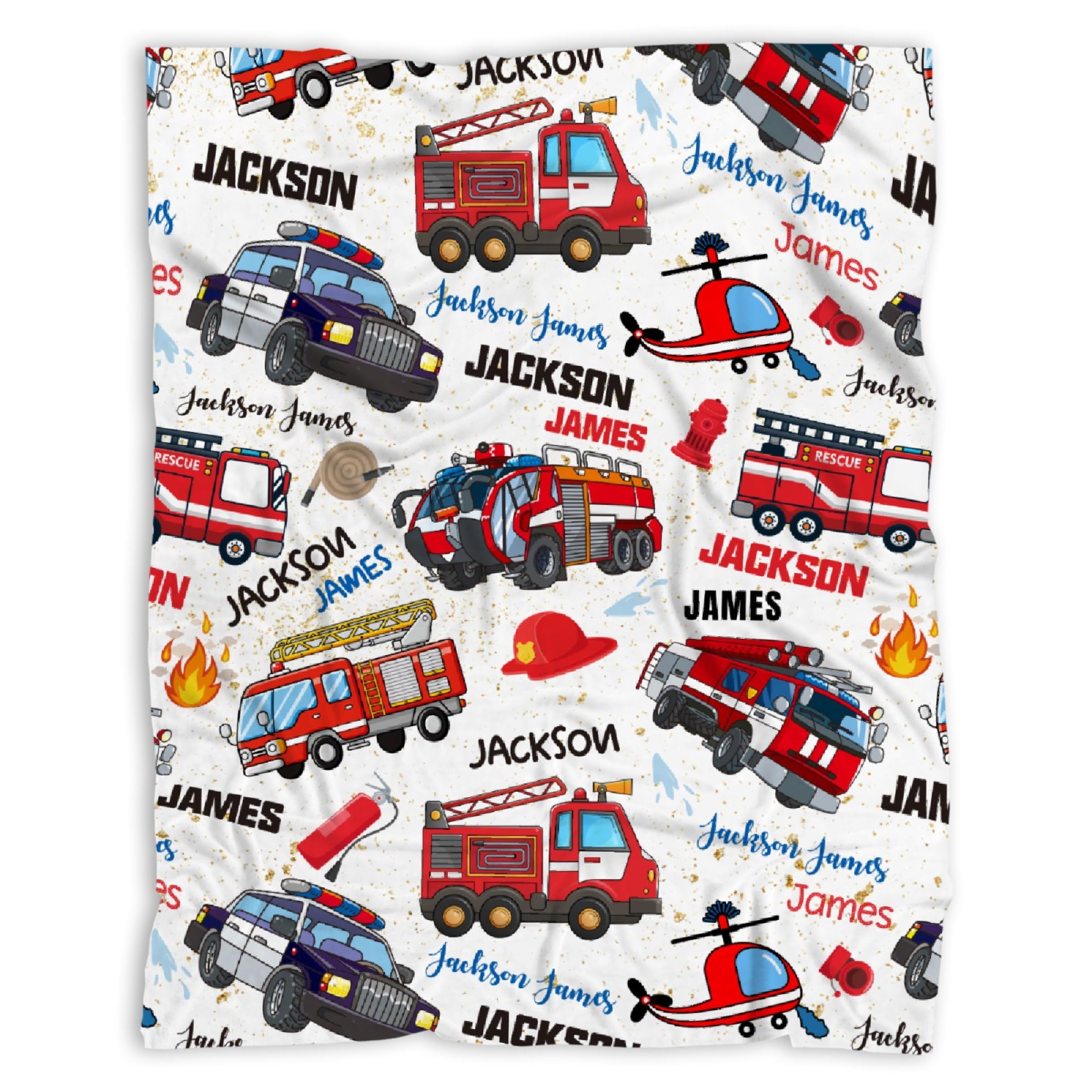Personalized Fire Trucks Firefighter Custom Baby Blanket Gifts for Boys Girls Super Soft Blanket Swaddle Newborn Cozy Receiving Blanket Stroller Throw 40x30 in for Puppy