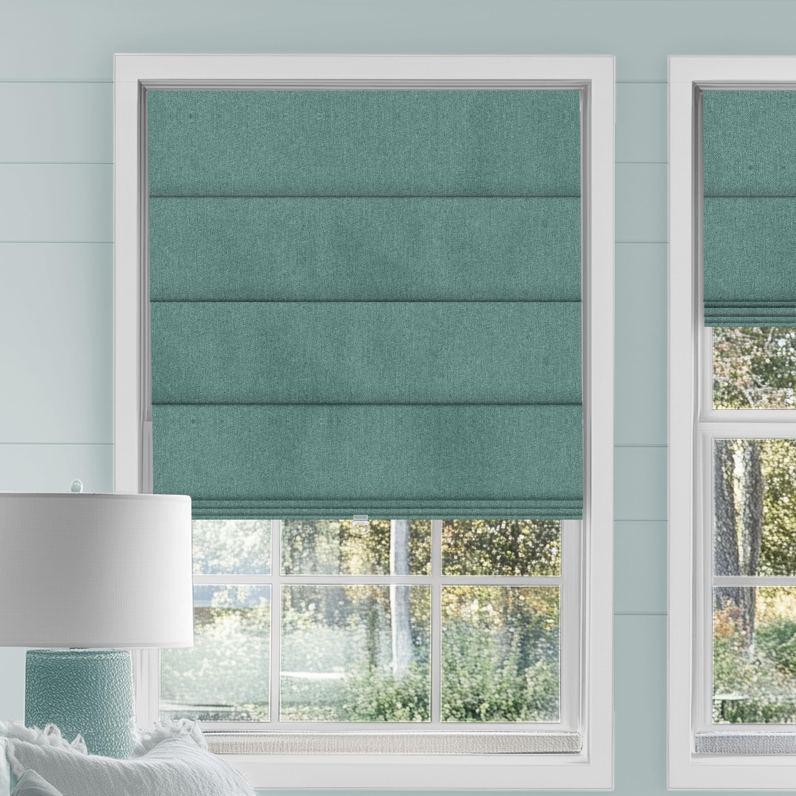 Sulugood Cordless Roman Shades for Windows Blackout Roman Blinds,Room Darkening Thermal Insulated Window Shades for Home Living Room Bedroom, Blackout - Green Custom Size