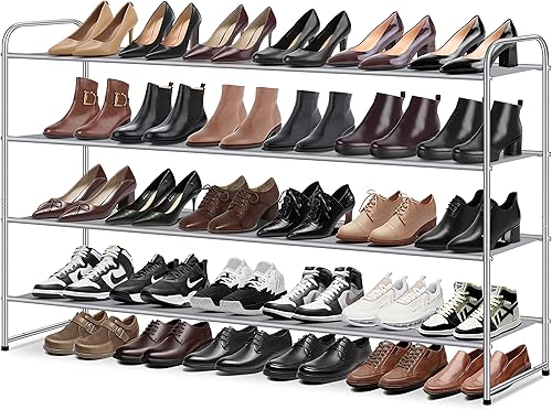 Miniatura 15 de MISSLO Zapatero largo de 3 niveles para armario, organizador de zapatos para armario, piso, entrada, almacenamiento apilable, estante ancho