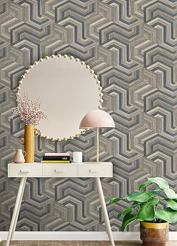 Miniatura 4 de RoomMates Geo Puzzle - Papel tapiz de imitación marrón oscuro