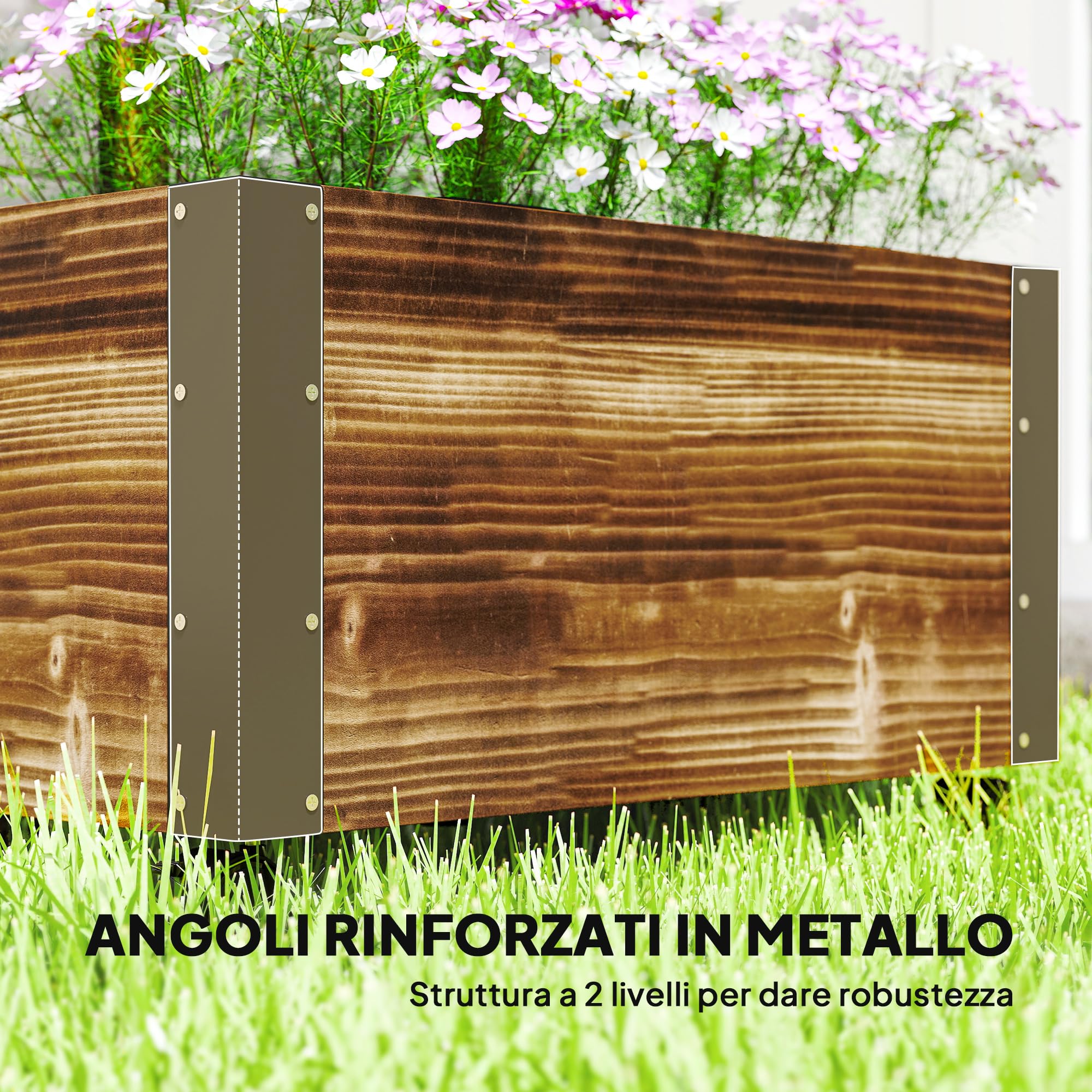 Outsunny Fioriera con Traliccio per Rampicanti e Rotelle, Fioriera in Legno di Abete con Design Autodrenante, 65x31x147 cm, Marrone Carbonizzato
