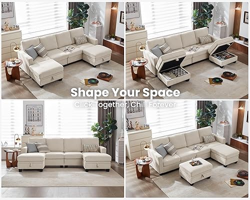 Miniatura 4 de CHIC HOUSE Sofá modular de pana con diván otomano, sofá cama en forma de LU para sala de estar, apartamento, salón, moderno reposabrazos y muebles