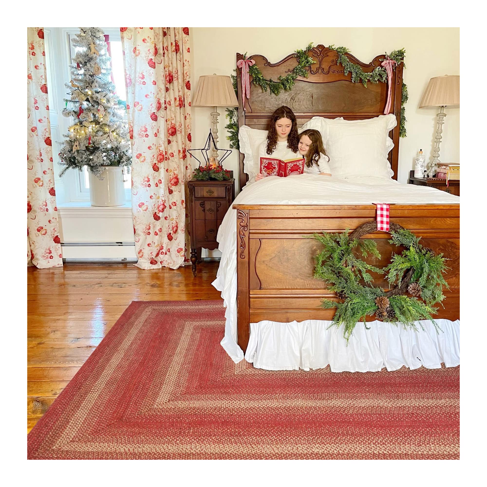 Homespice Apple Pie Red Braided Rugs 4x6' - Jute Braided Country Rugs for Bedroom and Kitchen Table