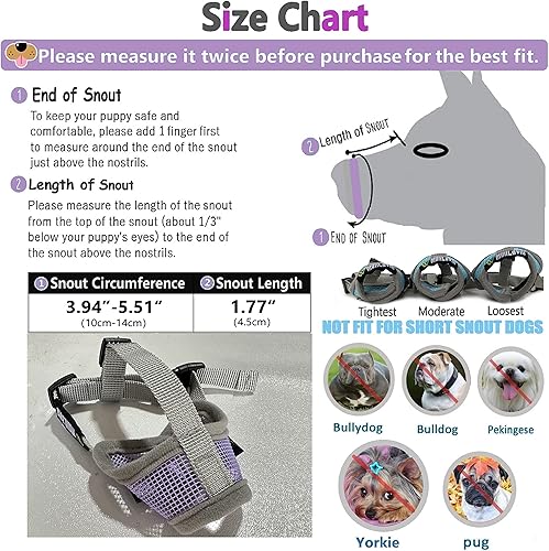 Vista 25 de Bozal para perros pequeños, XS para aseo y masticar, bozal de malla suave, sin ladridos, ajustable para evitar que se coman heces (color negro)