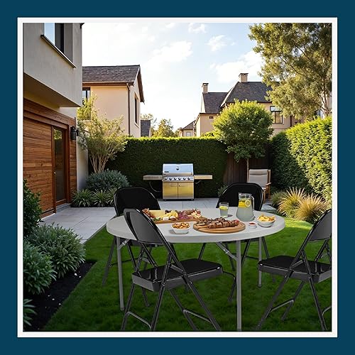 Miniatura 15 de OEF Furnishings Serie OEF50 Sillas plegables de acero resistentes con capacidad de peso de 500 libras (paquete de 4, negro) Negro