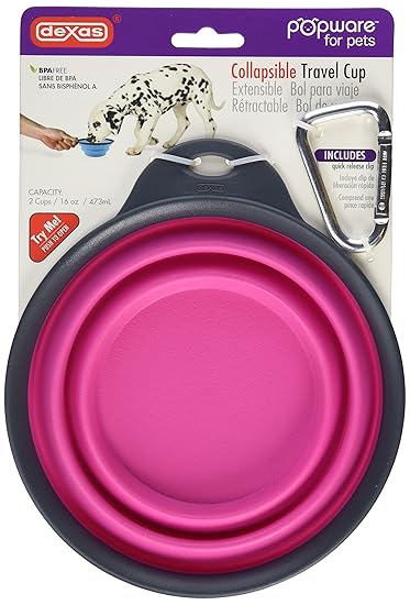 Dexas Popware for Pets Collapsible Travel Cup, Large, Gray/Pink