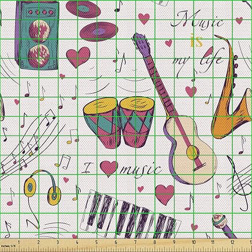 Vista 162 de Ambesonne Tela beige de The Yard, ilustración contemporánea de animales marinos en estilo retro, arte de caballito de mar de cangrejo de pulpo, tela