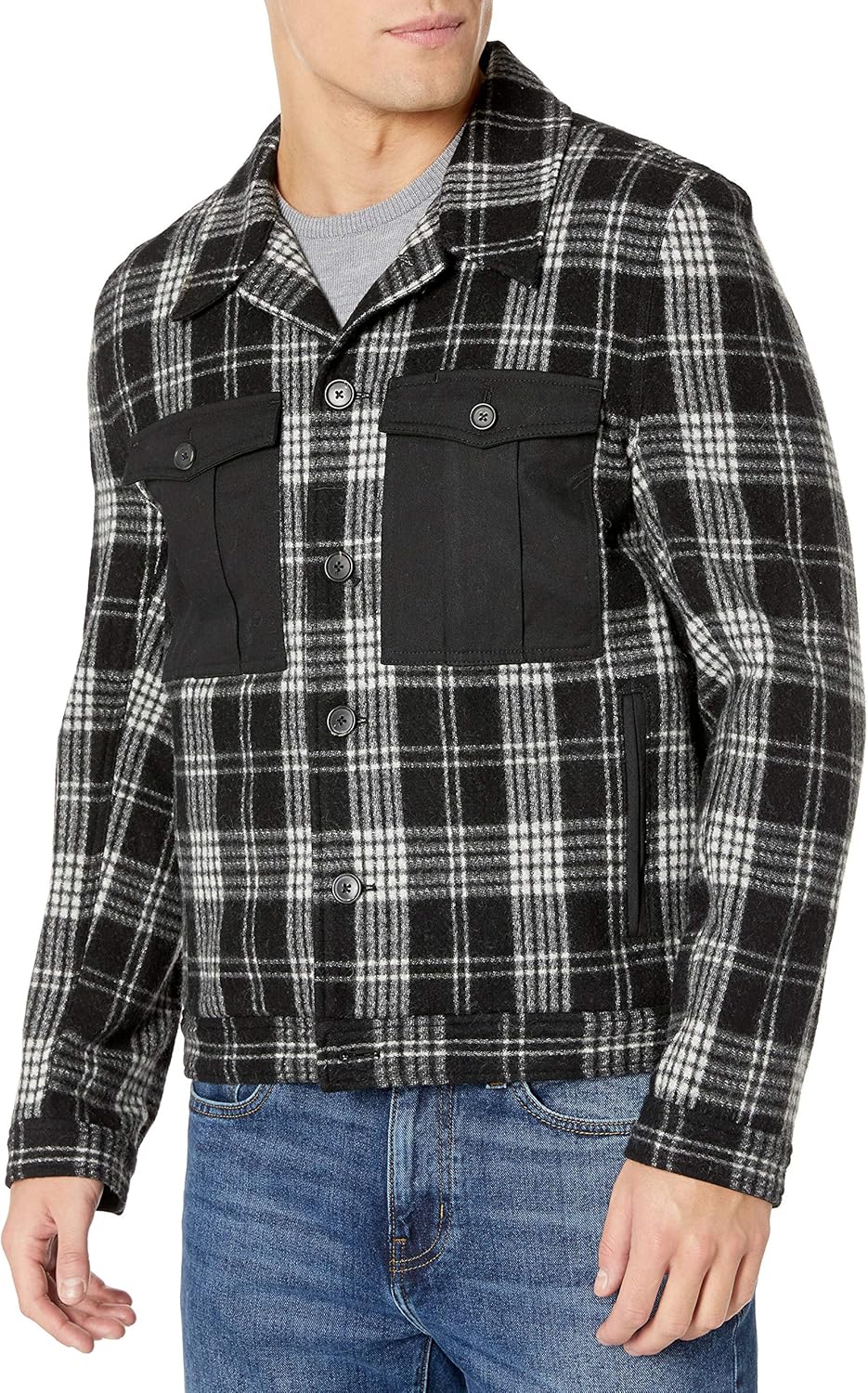 Billy Reid Men's Standard Fit Wool Cotton Combo Shirt Jacket