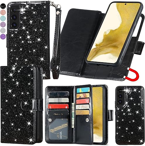 Miniatura 1 de Varikke Funda para Samsung Galaxy S22, cartera magnética desmontable con tapa para Galaxy S22 con tarjetero y soporte y muñequera de piel sintética