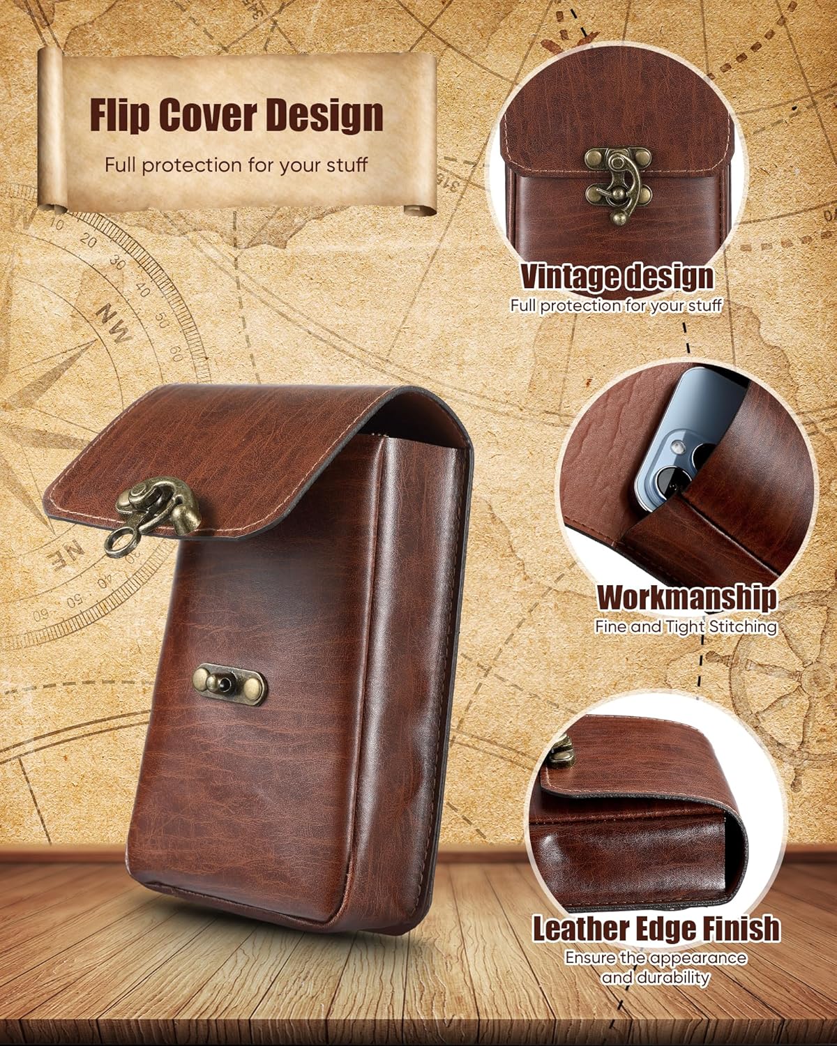 Silkfly Medieval Vintage Belt Pouch Leather Waist Bag Renaissance Accessories Steampunk Waist Fanny Pack for Casual Hiking (Brown, 5.98 x 3.98 x 1.5 Inch) - Image 3