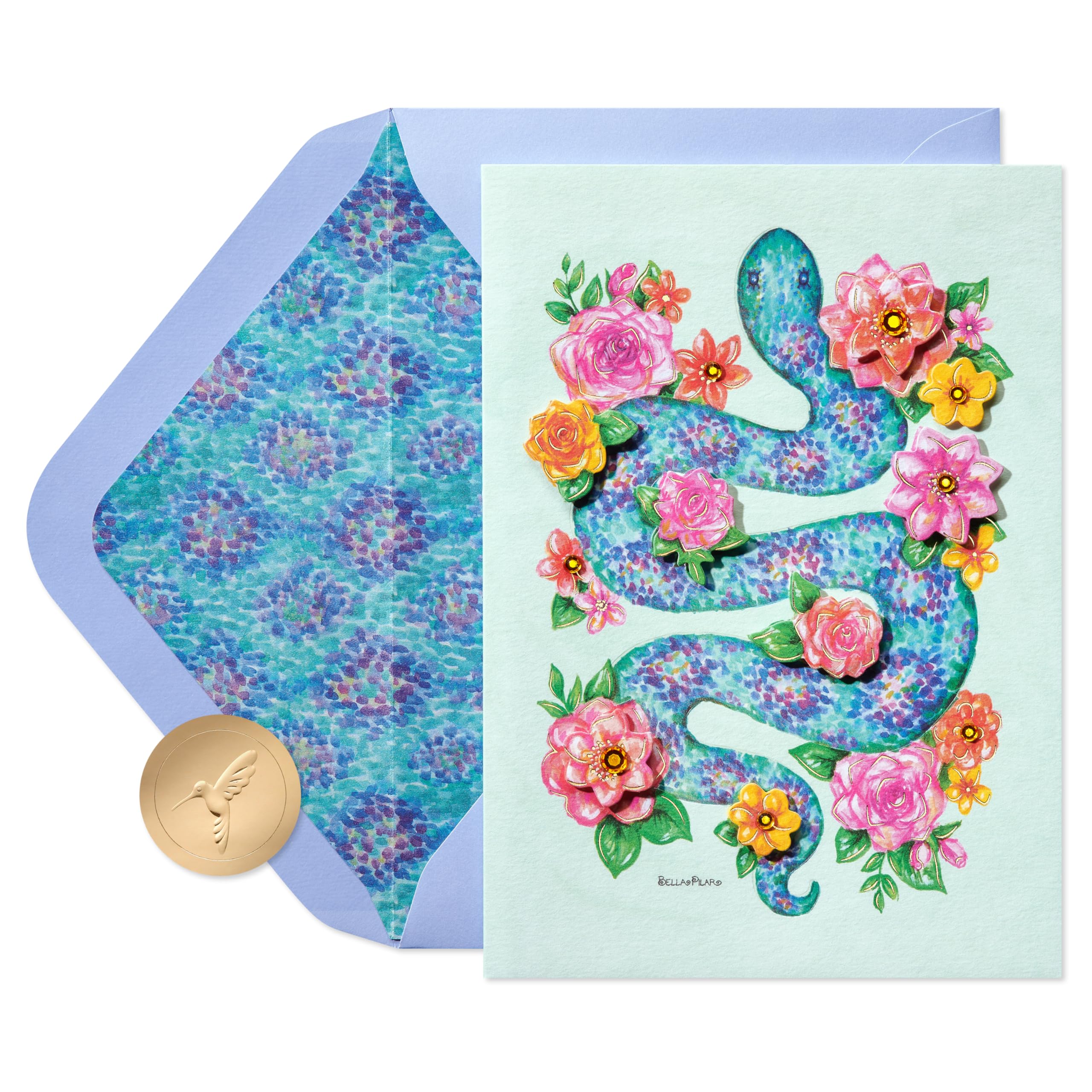 Papyrus Blank Card for Her - Designed by Bella Pilar (Snake & Flowers), FSC Snake and Flowers, 1 EA