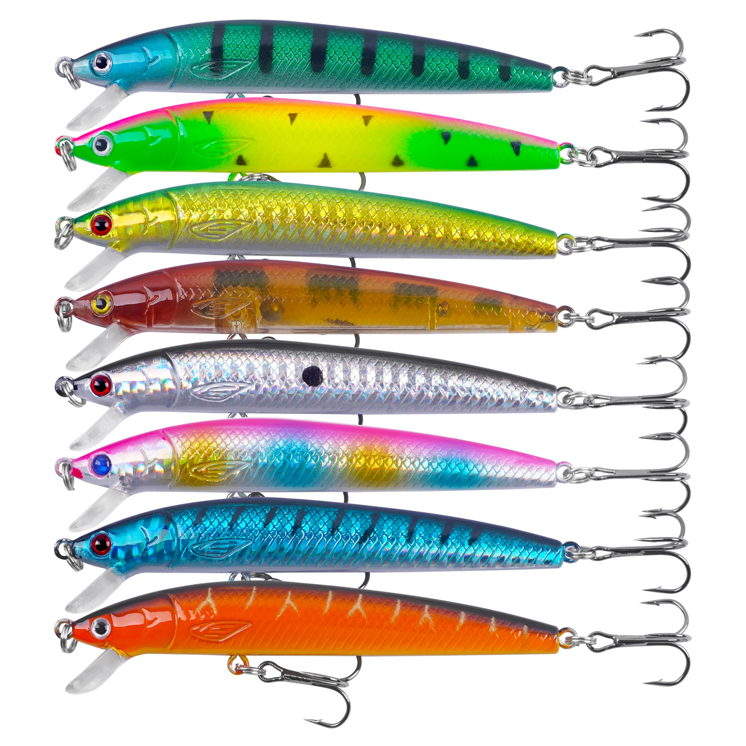 Floating Minnow Topwater Fishing Lures, 8pcs Bass Fishing Jerkbait Suspending Hard Baits Swimbaits Topwater Minnow Lures for Trout Bass Walleye Freshwater Saltwater