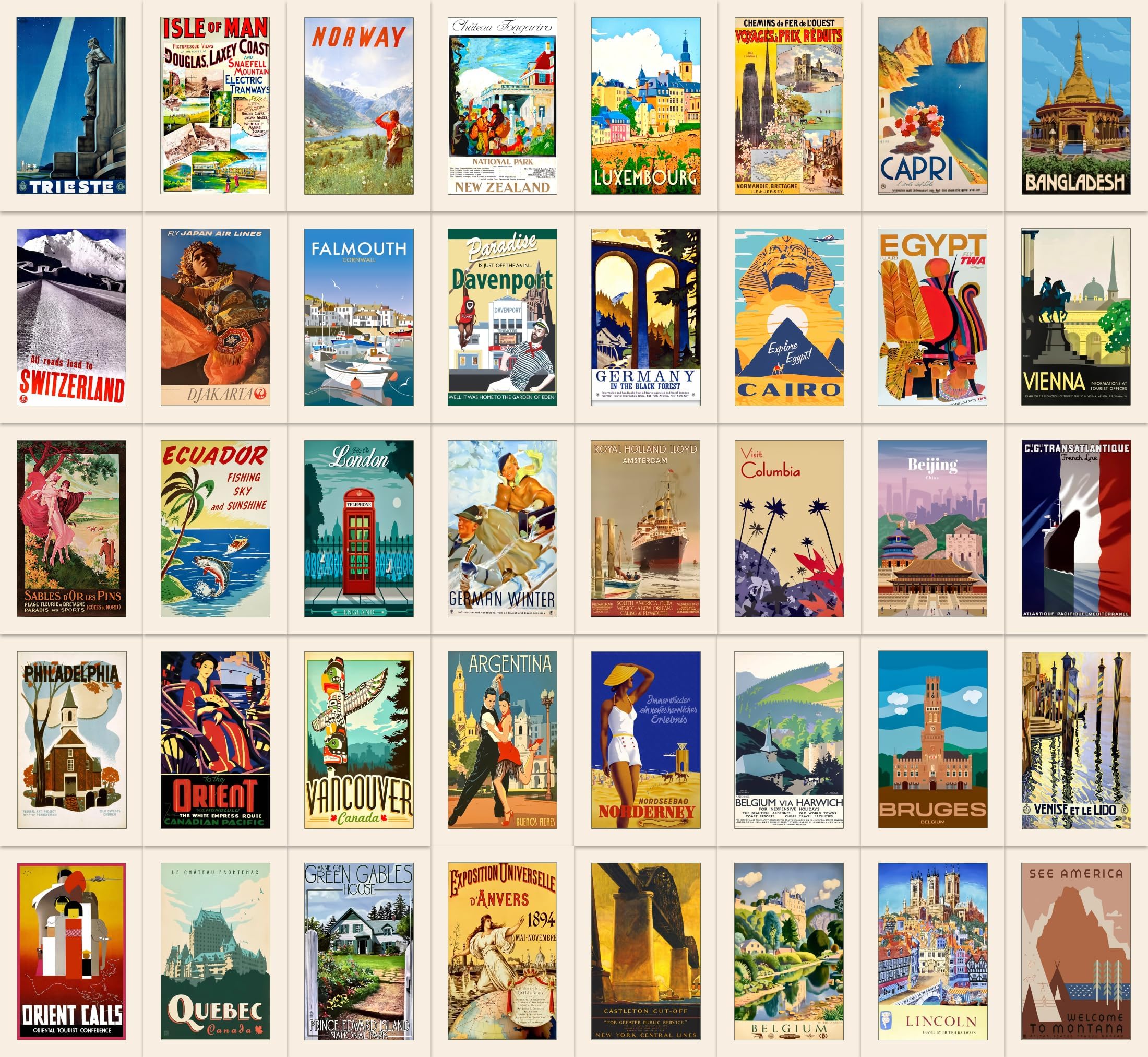 40 Vintage Travel Postcards with 40 Different Designs on the Front Thick Card (40 VIntage Travel)