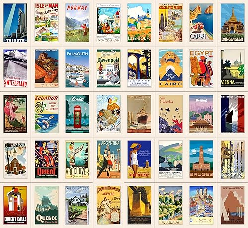 40 Vintage Travel Postcards with 40 Different Designs on the
