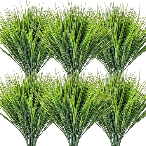 30 paquetes de plantas artificiales para exteriores plantas de hierba falsa de plástico sintético hierba de trigo resistente a los rayos UV arbustos
