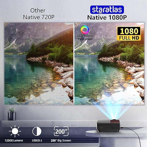 Miniatura 3 de Mini proyector, proyector Bluetooth WiFi 5G, staratlas 12000L Native 1920* 1080 P, proyector de video al aire libre, cine en casa compatible con