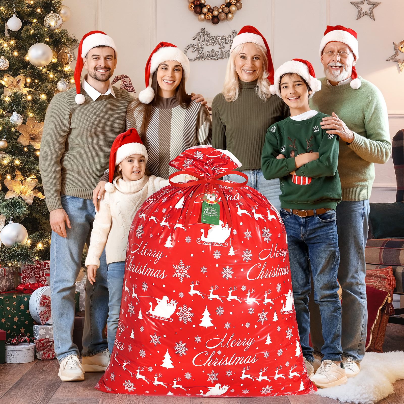 Jumbo Christmas Gift Bags 4-Pack - Extra Large 44x36 Inch Holiday Present Bags