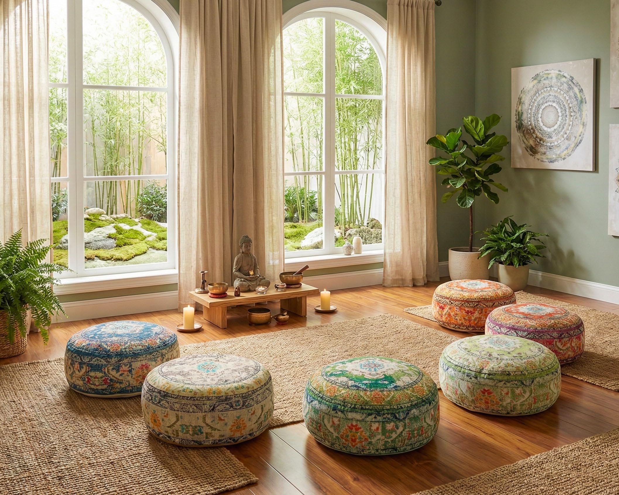 Mandala Life ART Bohémien Yoga Décor Housse de Coussin de Sol - 60x20 cm - Taie d'oreiller Tapis de Méditation Ronde - Décoratif Pouf Tapis en Coton imprimé