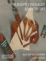 Vista 2 de Juego de utensilios de madera de teca 100% natural, 6 cucharas de cocina duraderas para cocinar, antiadherentes y resistentes al calor, ecológico