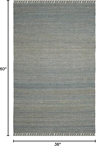 Miniatura 2 de SAFAVIEH Natural Fiber Collection - Alfombra decorativa de 3 x 5 pies, color azul, hecho a mano con flecos de yute tejido, ideal para zonas de alto
