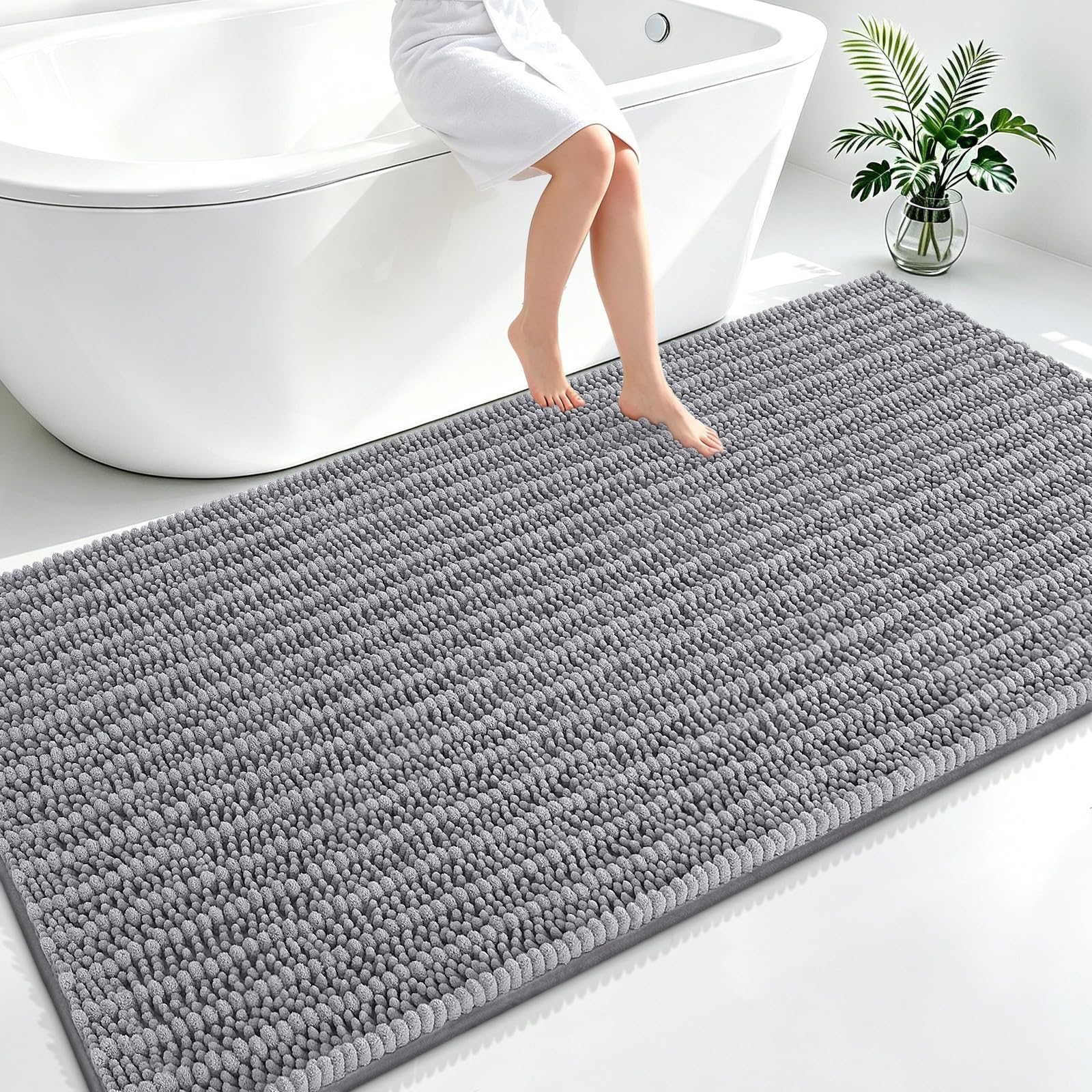 Smiry Bathroom Rugs 96X36, Extra Soft Rubber Backing Chenille Bath Mats