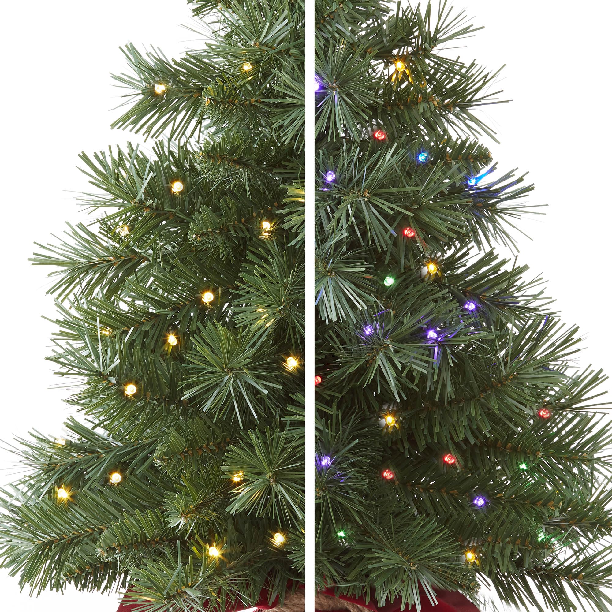 Casafield 2FT Pre-Lit Artificial Mini Christmas Tree, Green Fir Tabletop Holiday Tree with White and Multicolor Lights, Velvet Bag Base