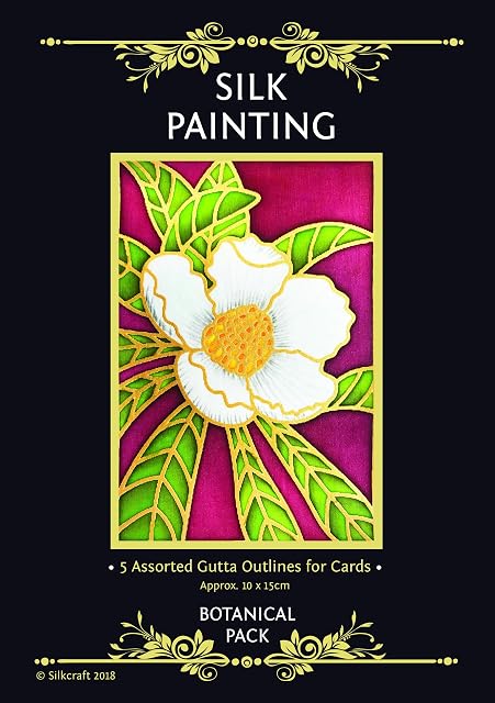 Silkcraft Silk painting printed gutta outlines - pack of 5 each (10x15cm) Botanical Flowers
