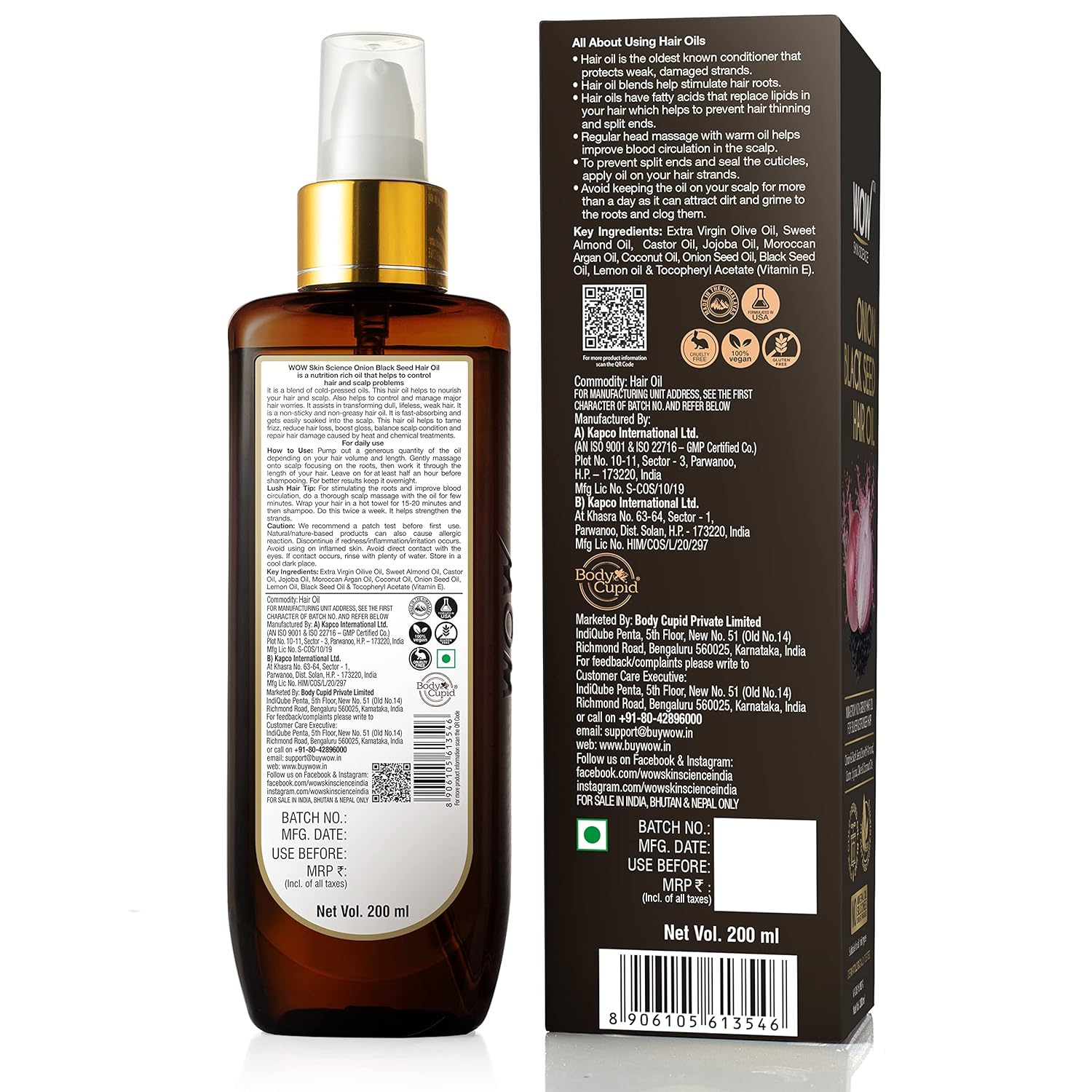 Onion Black Seed Hair Oil for Natural Hair Care and Growth, Essential Vitamins Almond, Castor, Jojoba, Olive & Coconut Oils For Dry Scalp and Hair, 200mL, 6.76 Fl Oz (Pack of 1) : Beauty & Personal Care
