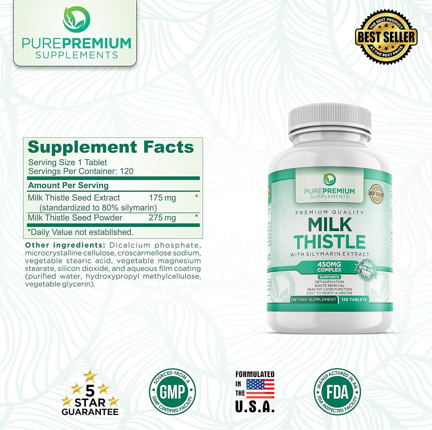 Premium Milk Thistle Extract by PurePremium (Non-GMO) Super-Concentrated Liver Support. Plus Immune Support with Silymarin Extract. : Health & Household