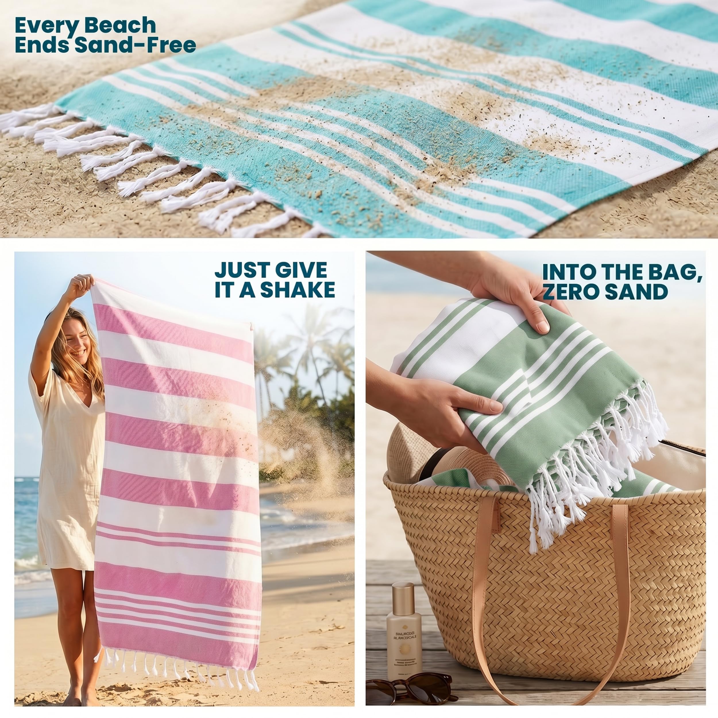 Utopia Towels Türkisches Strandtuch, 100% Baumwolle, übergroß, sandfrei, leicht und schnell trocknend, vorgewaschen für EIN weiches Gefühl, großes Pestemal-Handtuch (kühles Grau, Aqua, Rosa,