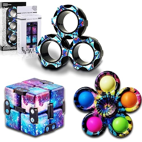 Fidget Toys Adults Set, Easter Basket Stuffers for Kids Teen Autism Sensory Toys Pack with Figette Cube Figits Ring Classroom ADHD Stress Relief Toys, Cool Gadget Desk Spinner Toy